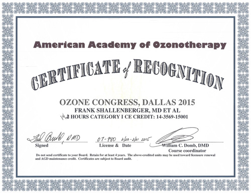 American Academy of Ozonotherapy Certificate