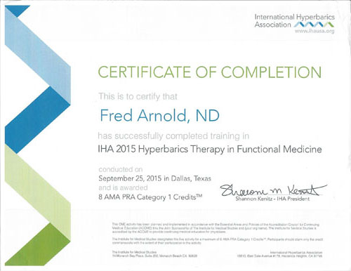 Dr. Fred Arnold attends Hyperbaric Therapy in Functional Medicine Course